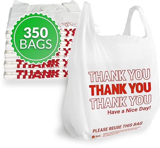 Glotoch Plastic Thank You Bags 1000 Count, 11.5" x 6.5" x 21" White Grocery Bags with Handles for Restaurant, Retail, Grocery Store, Takeout, Convenience Stores, T-shirt Shopping Bag in Bulk